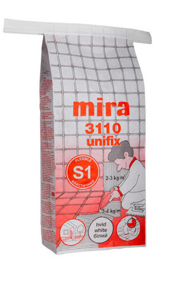 Клей для плитки mira 3110 unifix білий (15кг) 000005949 by Mira (Данія) color Білий