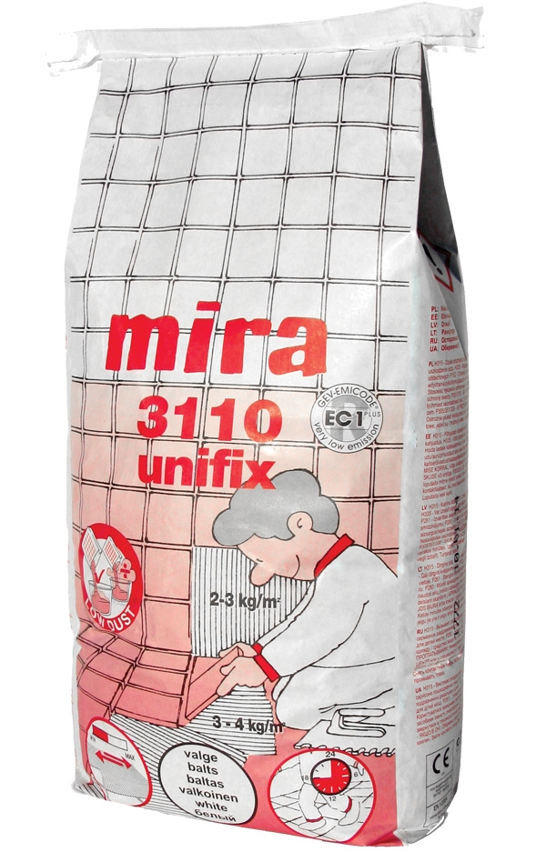 Клей для плитки mira 3110 unifix белый (15кг) 000005949 by Mira (Дания) color Белый