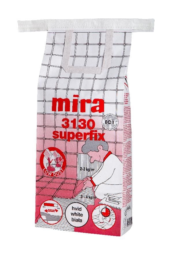 Клей для плитки mira 3130 superfix білий (15кг) 000006539 by Mira (Данія) color Білий